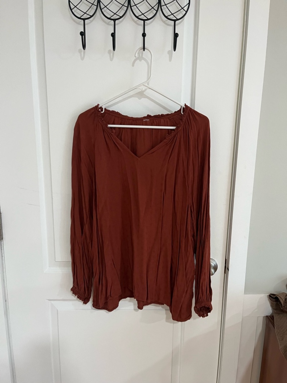 Women's Rust Long-Sleeve V-Neck Blouse